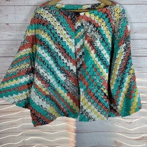 Handmade Crochet Open Knit Cardigan Afghan Sweater FALL Boho Granny Artsy Button